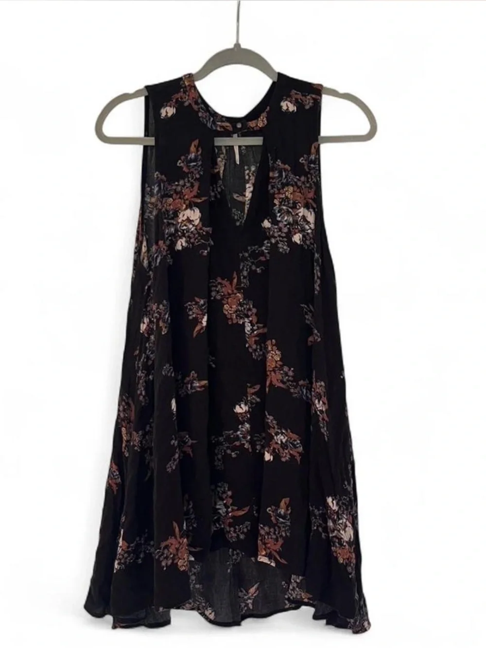Sleeveless Black Floral V-Neck Mini Dress